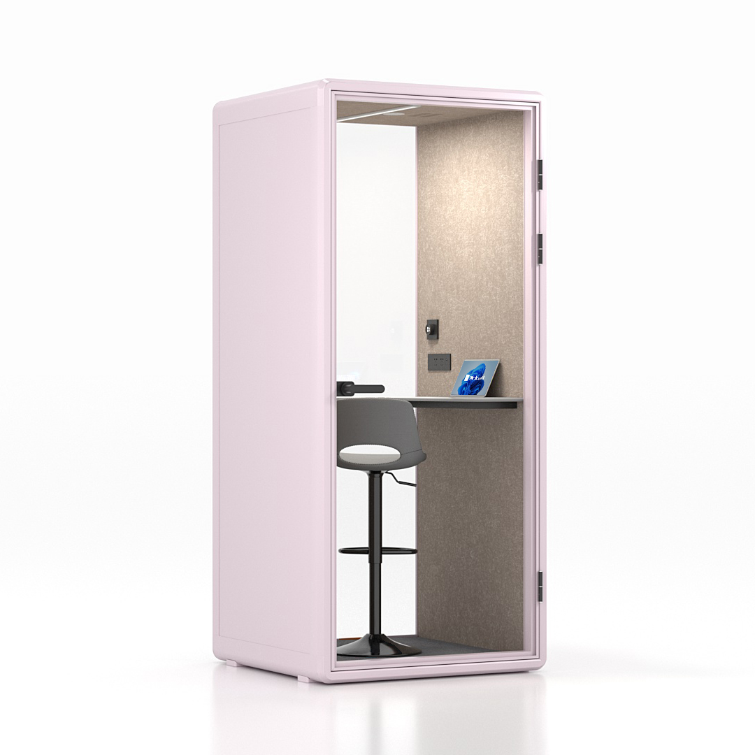 Workcube Solo i rosa med ljus sand akustikfilt, sedd från sidan