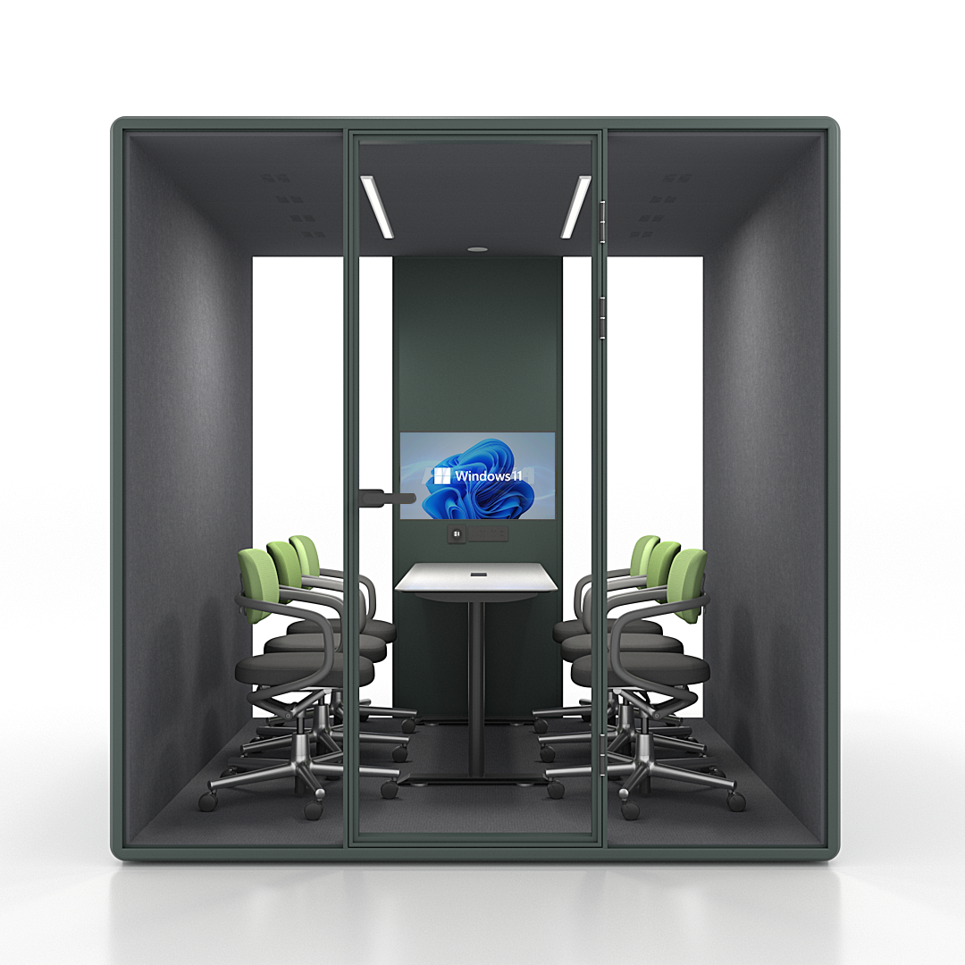 Workcube Samling i mörkgrön exteriör med mörkgrå interiör, framifrån