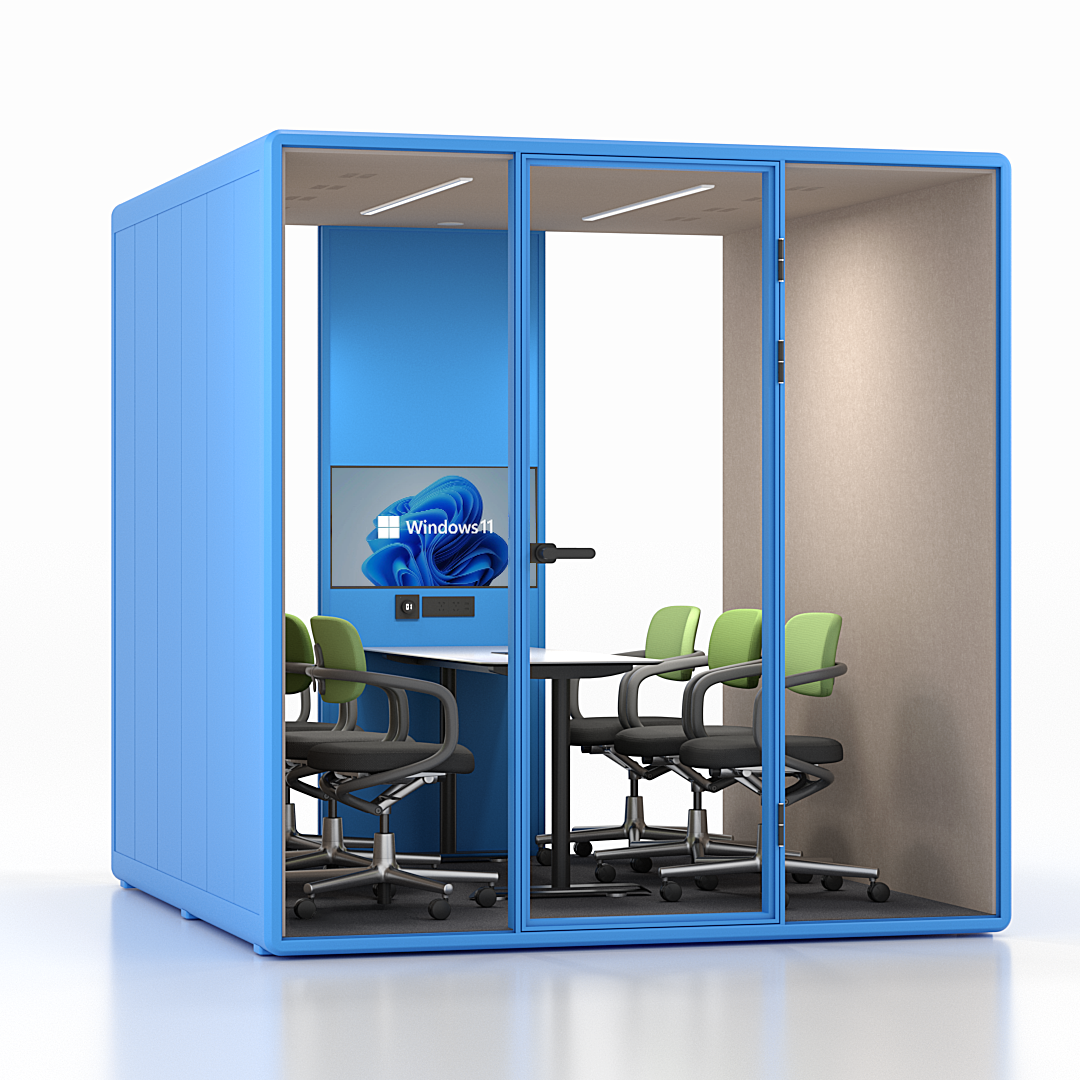 Workcube Samling i ljusblå exteriör med ljus sand interiör, vinkelvy