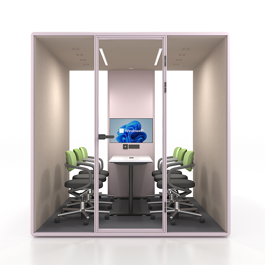 Workcube Samling i rosa exteriör med ljus sand interiör, framifrån