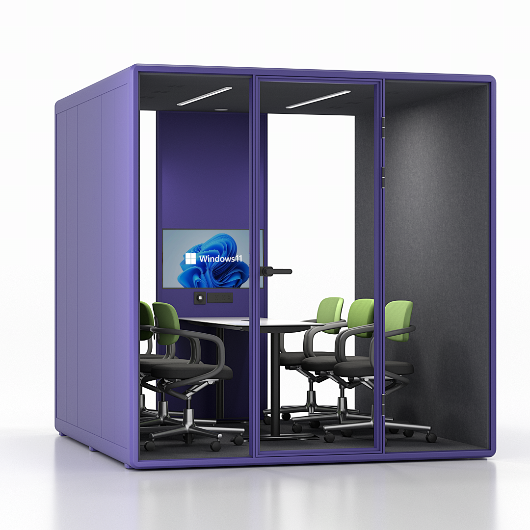 Workcube Samling i lila exteriör med mörkgrå interiör, vinkelvy